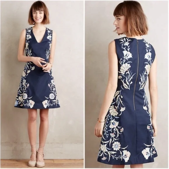 Anthropologie Gilmore Girls Moulinette Soeurs Bellflower Floral Embroidery Dress - Picture 6 of 16